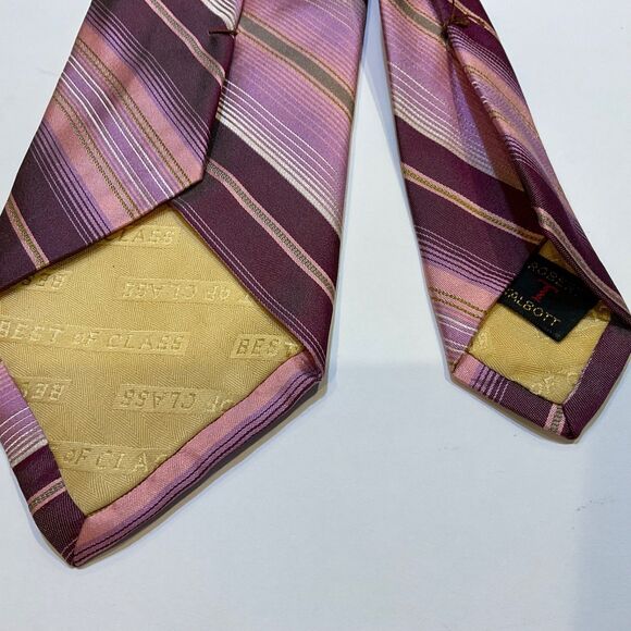 ROBERT TALBOTT Best of Class Silk Repp Tie Luxury Stripe Pink/gold/Mauve USA - Picture 2 of 6